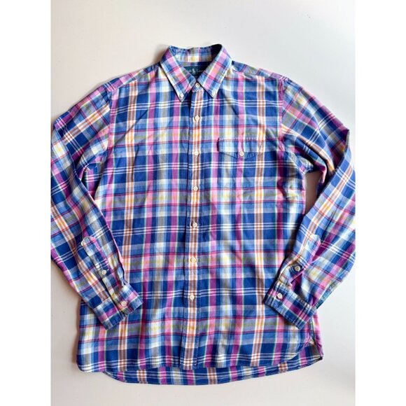POLO RALPH LAUREN Blue Pink Madras Plaid Cotton Twill Button Down Shirt, Size M - Picture 3 of 15